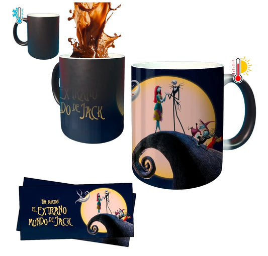 Taza mágica estilo calavera Jack y su novia El extraño mundo