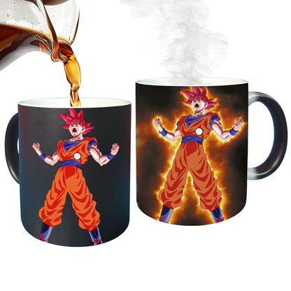 Taza Mágica Goku transformación a súper Sayajin Dios Red | Taza Térmica Anime 11oz