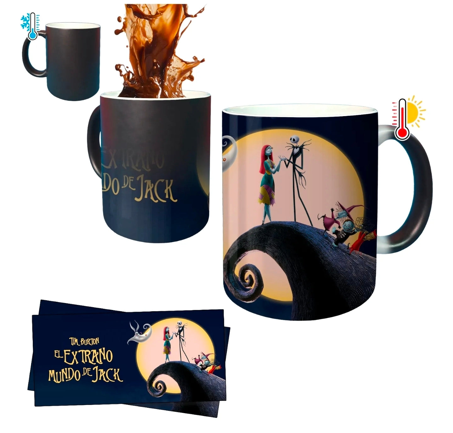 Taza mágica estilo calavera Jack y su novia El extraño mundo